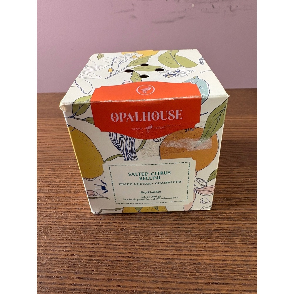 Opalhouse Salted Citrus Bellini Soy Candle 6.5 oz Gold Rim New Peach Champagne